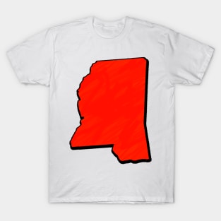 Bright Red Mississippi Outline T-Shirt
